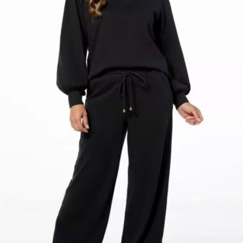Navy Wide-Leg Drawstring Lounge Pants with top sweatshirt pants set